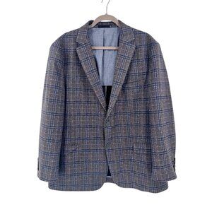 MICHAEL STRAHAN Men's Gray Navy Plaid Slim Fit Career Blazer Sport Coat 46R